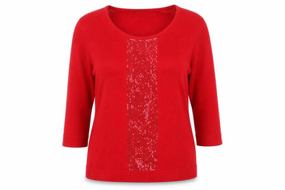 Bonmarché Womens Red Scoop Neck Acrylic Pullover Jumper Size M - sequins
