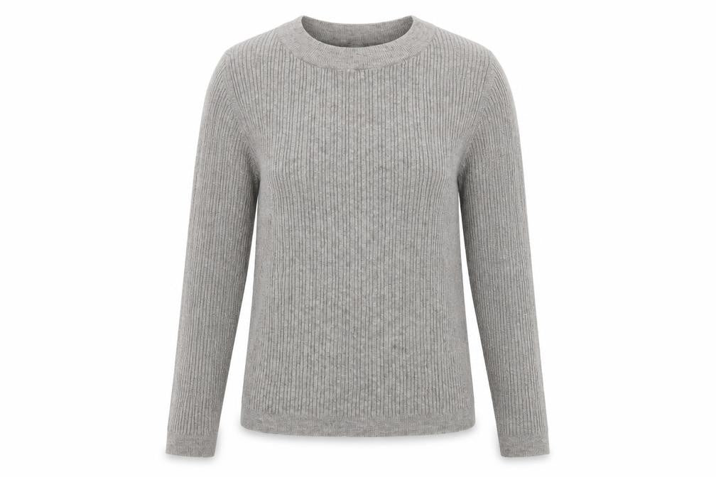 Front view of ASOS women’s grey polyester pullover sweatshirt, size UK 8, pullover