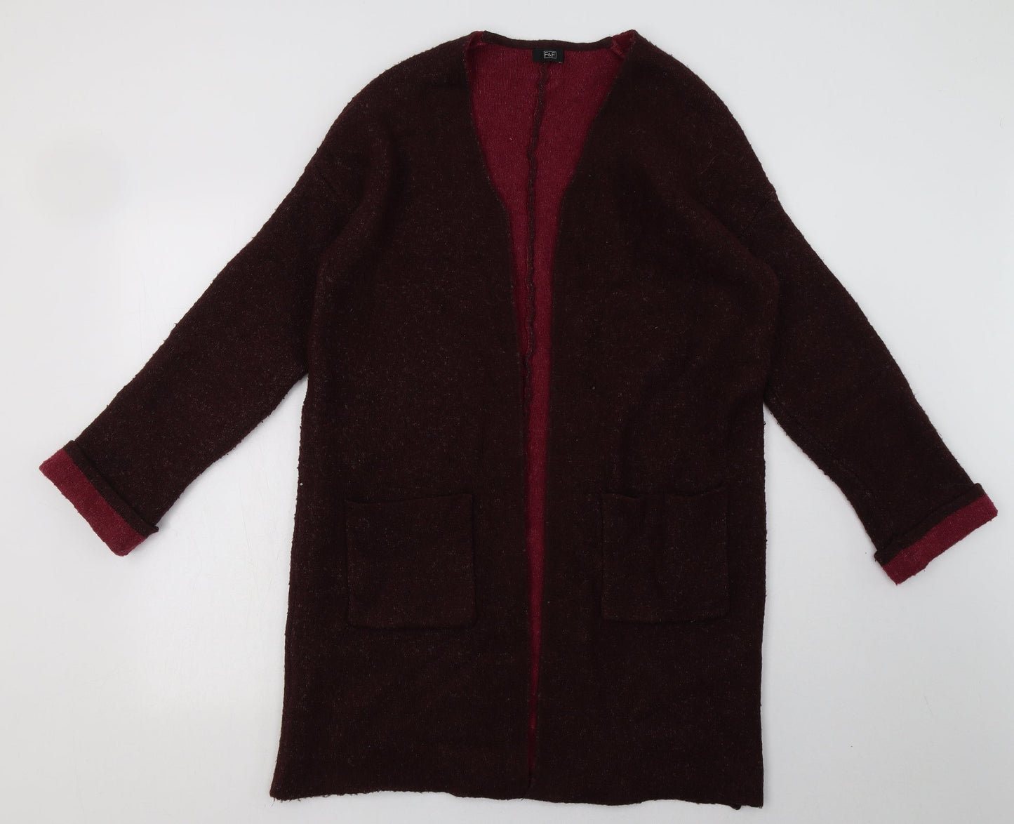 F&F Womens Red Crew Neck  Acrylic Cardigan Jumper Size S