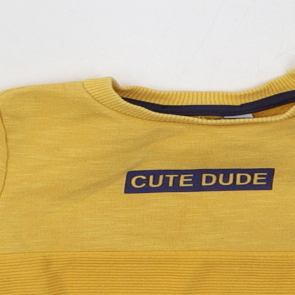 Primark Boys Yellow  Cotton Basic Casual Size 3-6 Months Crew Neck Button - cute dude