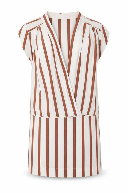 Front view of Zara women’s white striped viscose bodycon, size S, v-neck