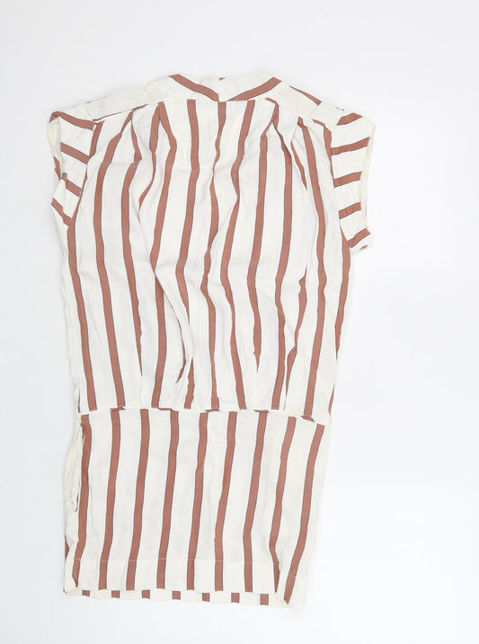 Zara Womens White Striped Viscose Bodycon  Size S  V-Neck