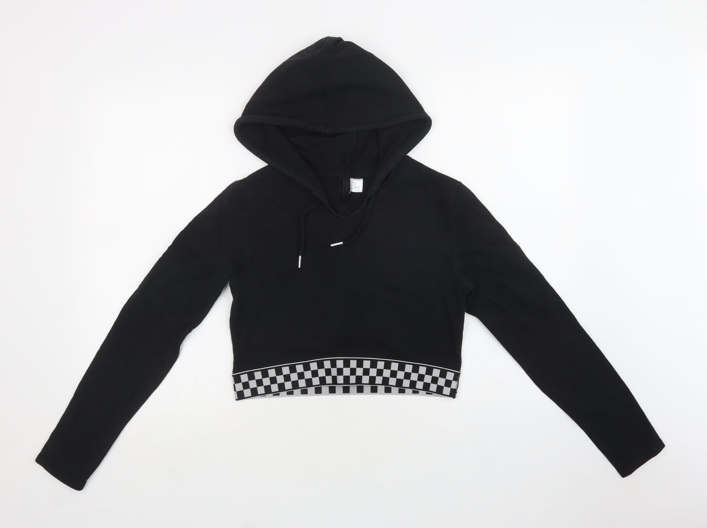 H&M Womens Black Check Cotton Pullover Hoodie Size M
