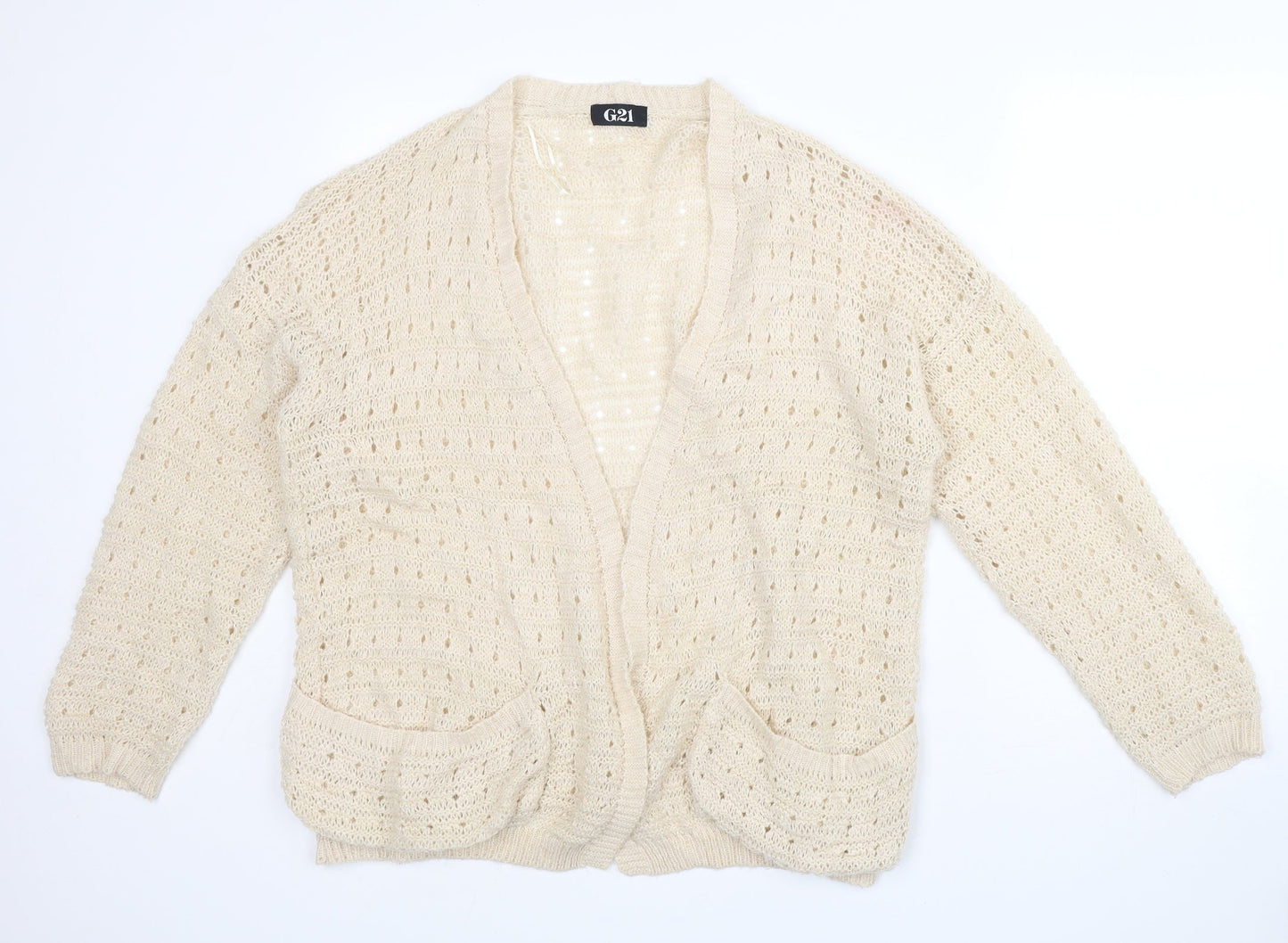 G21 Womens Ivory V-Neck  Acrylic Cardigan Jumper Size 12