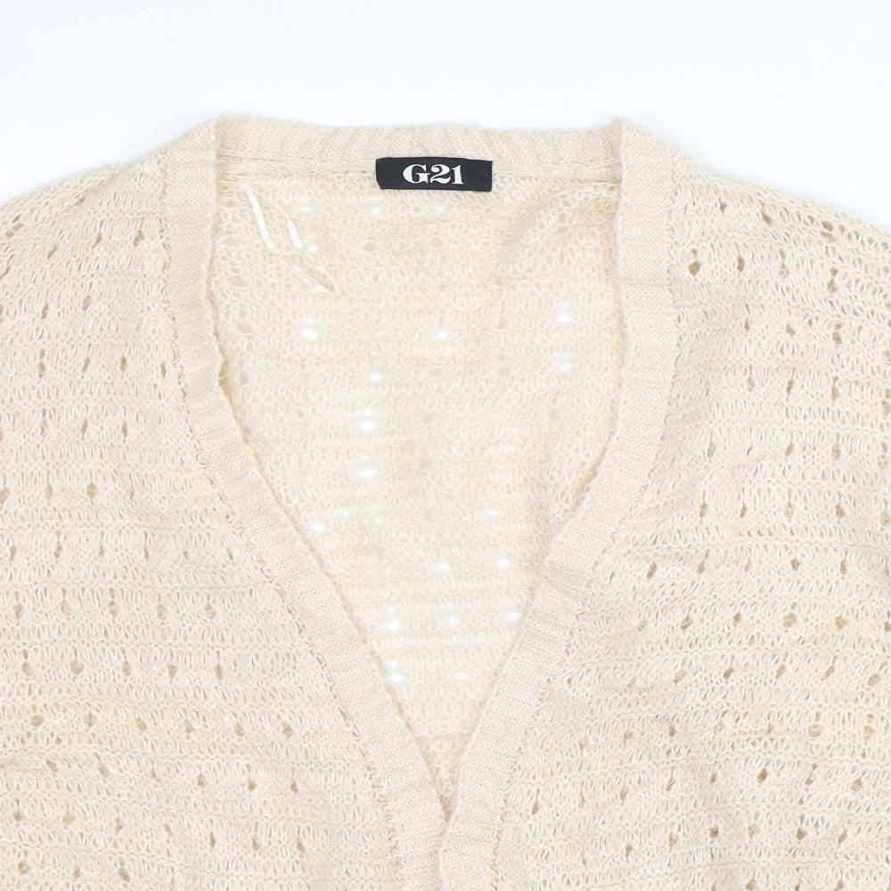 G21 Womens Ivory V-Neck  Acrylic Cardigan Jumper Size 12