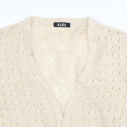 G21 Womens Ivory V-Neck  Acrylic Cardigan Jumper Size 12