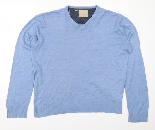 Brave Soul Mens Blue V-Neck  Acrylic Pullover Jumper Size XL