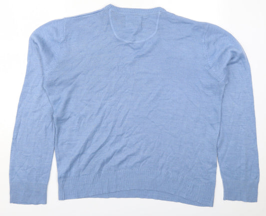 Brave Soul Mens Blue V-Neck  Acrylic Pullover Jumper Size XL