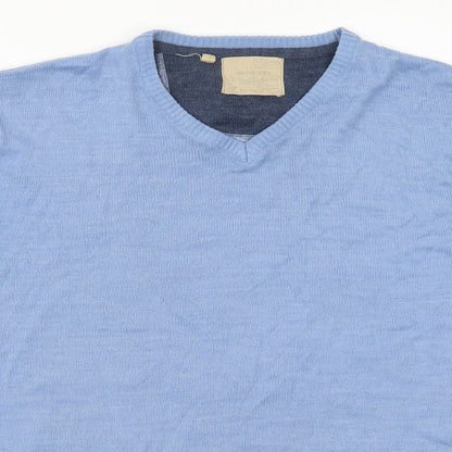 Brave Soul Mens Blue V-Neck  Acrylic Pullover Jumper Size XL