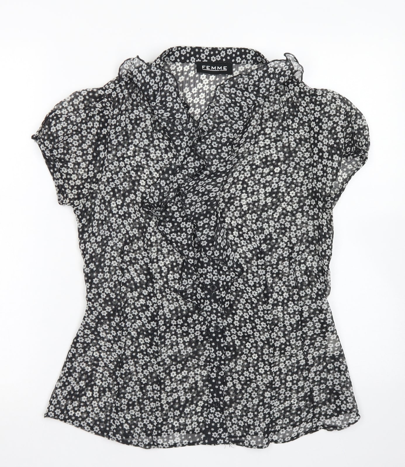 Womens UK Size 12 Femme Black Basic Blouse