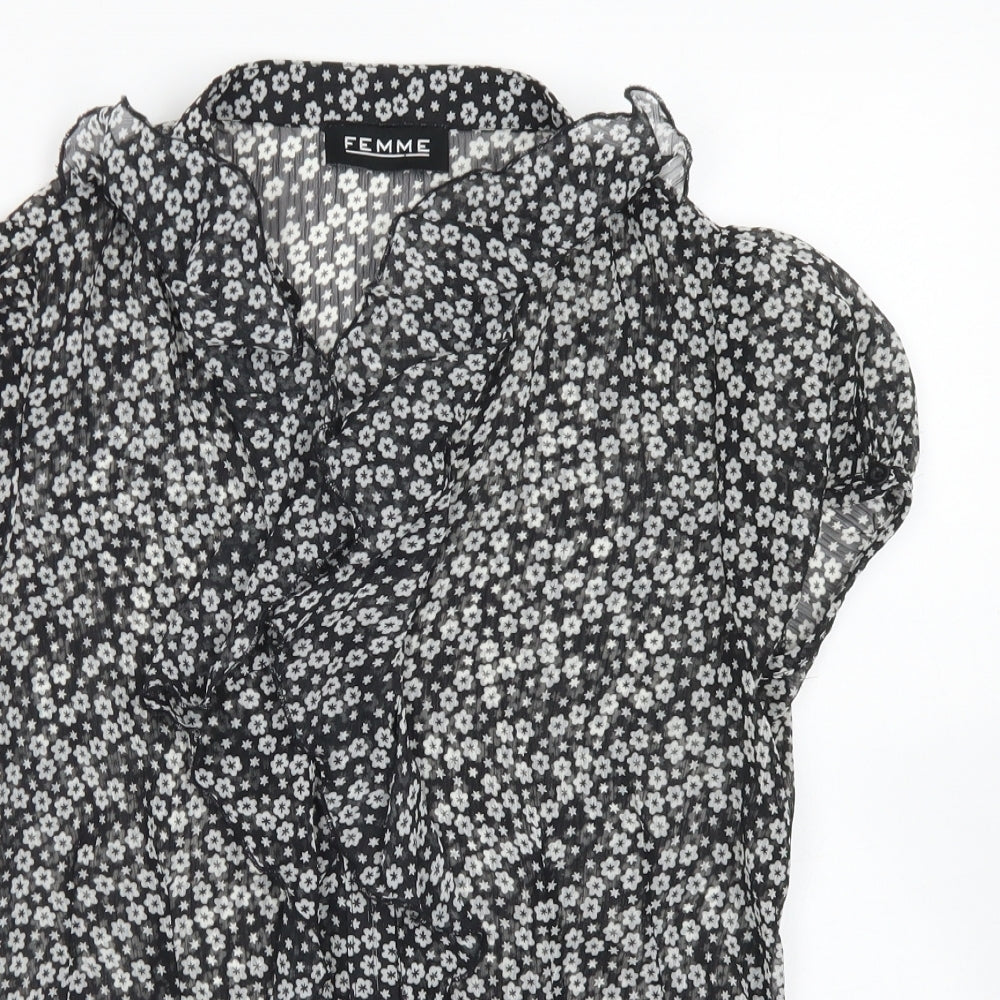 Womens UK Size 12 Femme Black Basic Blouse