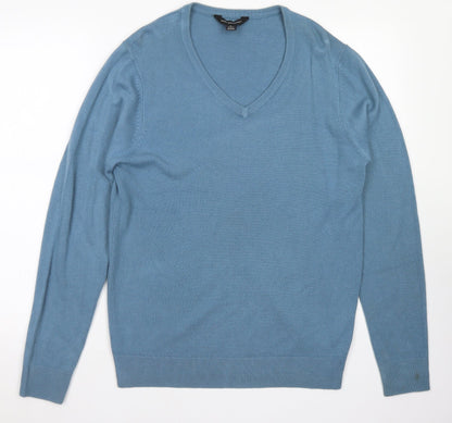 Cedar Wood State Mens Blue V-Neck  Acrylic Pullover Jumper Size M