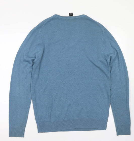 Cedar Wood State Mens Blue V-Neck  Acrylic Pullover Jumper Size M