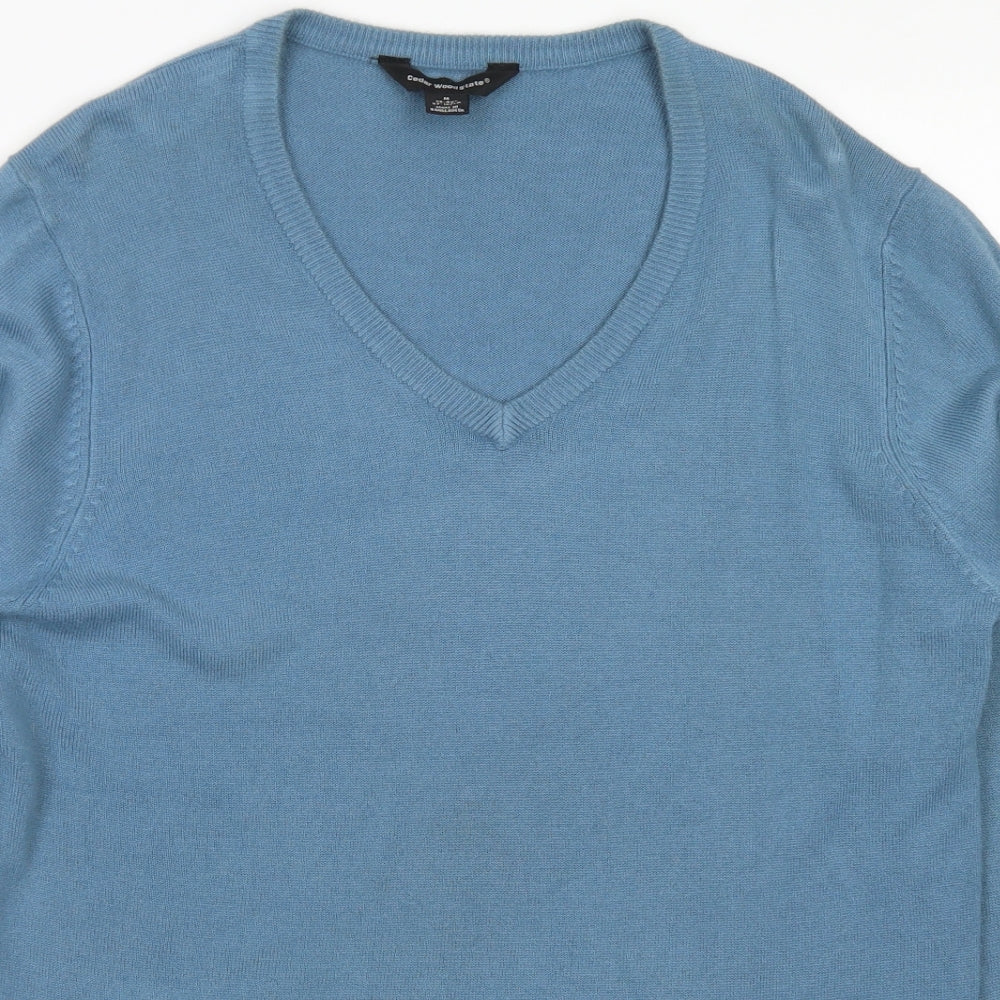 Cedar Wood State Mens Blue V-Neck  Acrylic Pullover Jumper Size M