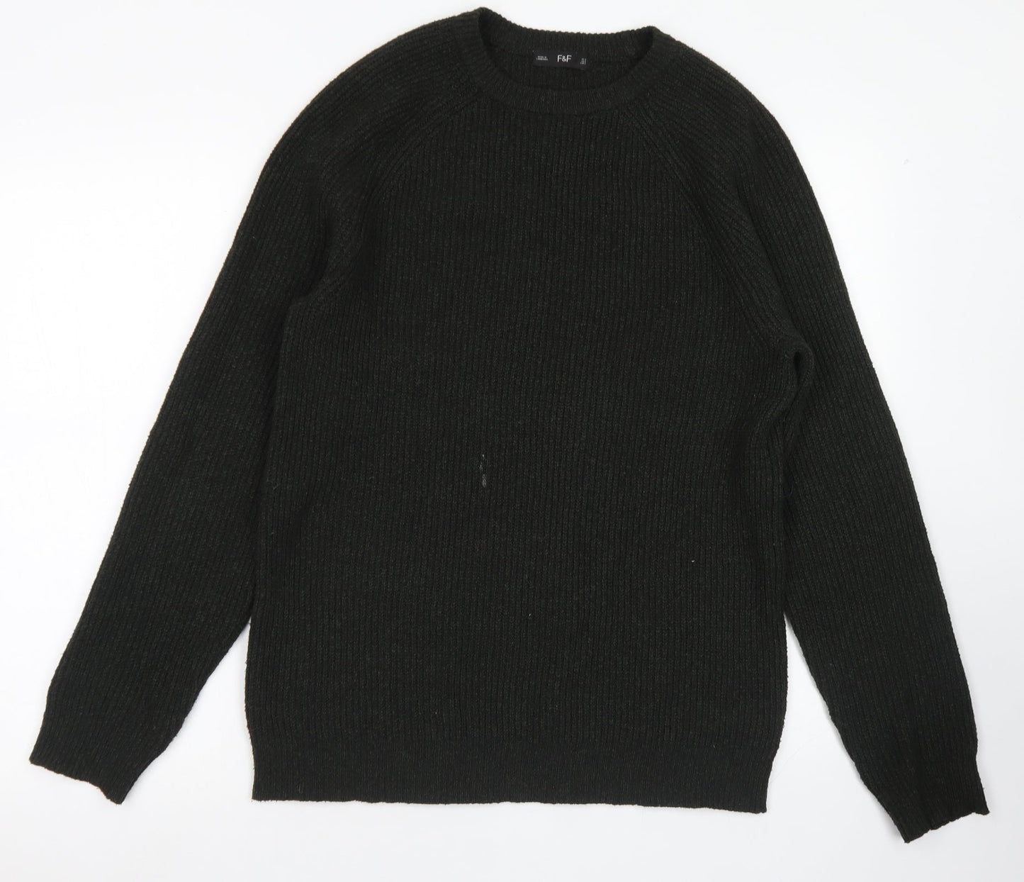 F&F Mens Green Crew Neck  Polyester Pullover Jumper Size S