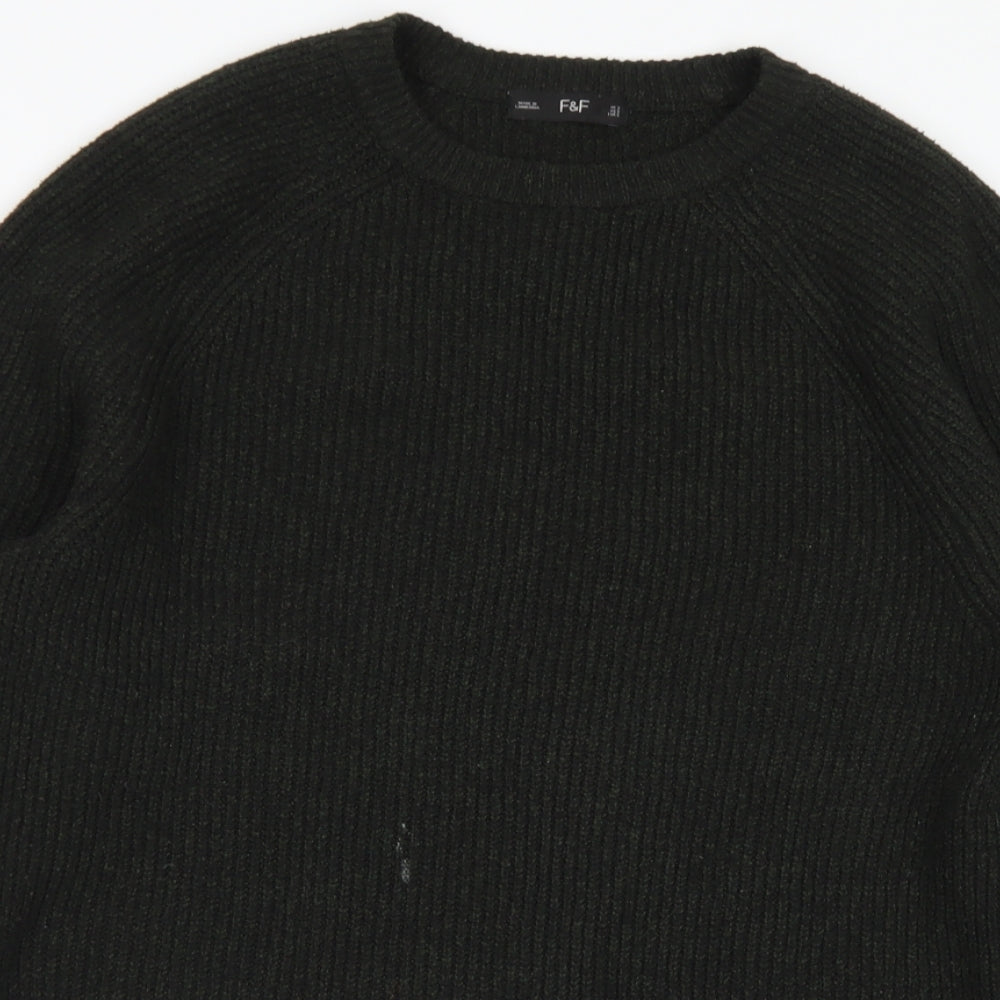 F&F Mens Green Crew Neck  Polyester Pullover Jumper Size S