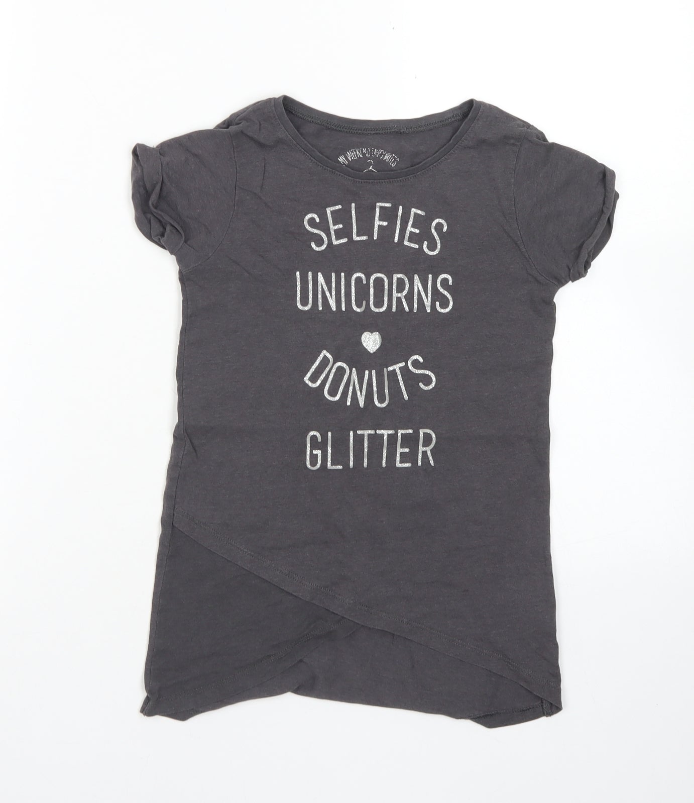 Matalan Girls Grey  Cotton Basic T-Shirt Size 6 Years Crew Neck