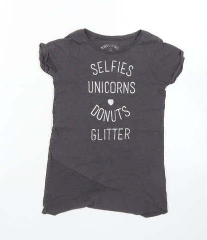 Matalan Girls Grey  Cotton Basic T-Shirt Size 6 Years Crew Neck