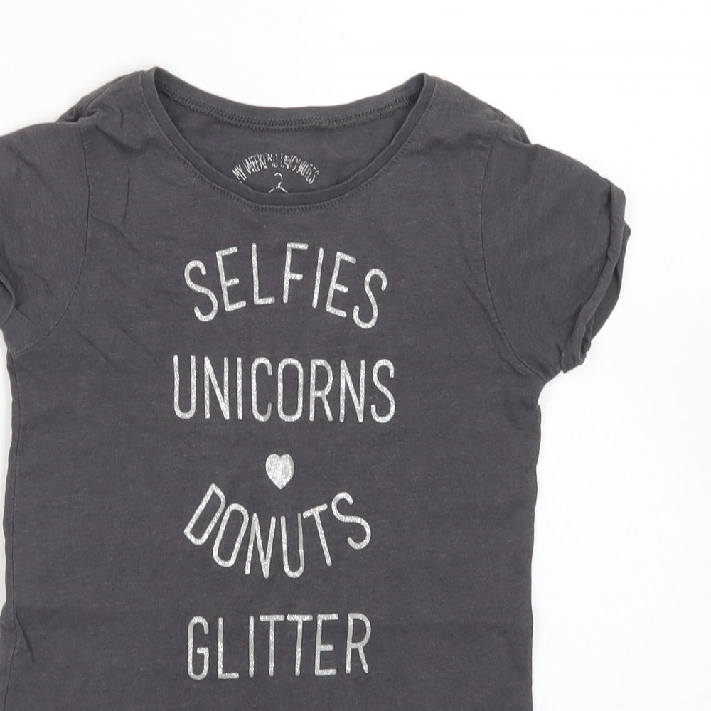 Matalan Girls Grey  Cotton Basic T-Shirt Size 6 Years Crew Neck