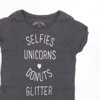 Matalan Girls Grey  Cotton Basic T-Shirt Size 6 Years Crew Neck
