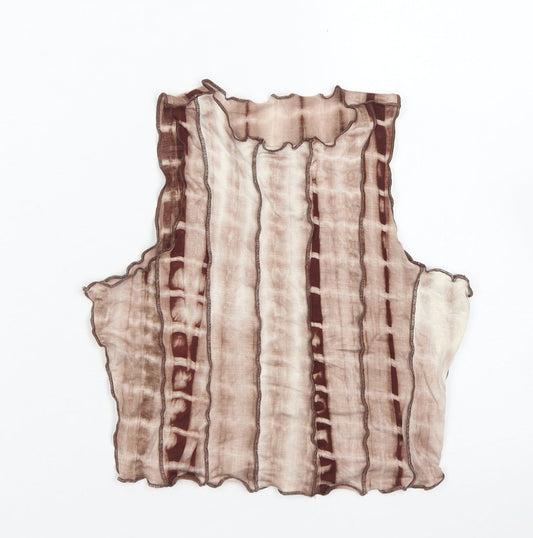 SheIn Womens Brown Striped Polyester Cropped Tank Size XS Mock Neck - Lettuce edging