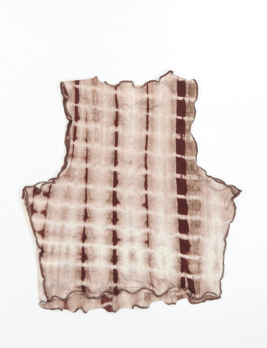 SheIn Womens Brown Striped Polyester Cropped Tank Size XS Mock Neck - Lettuce edging