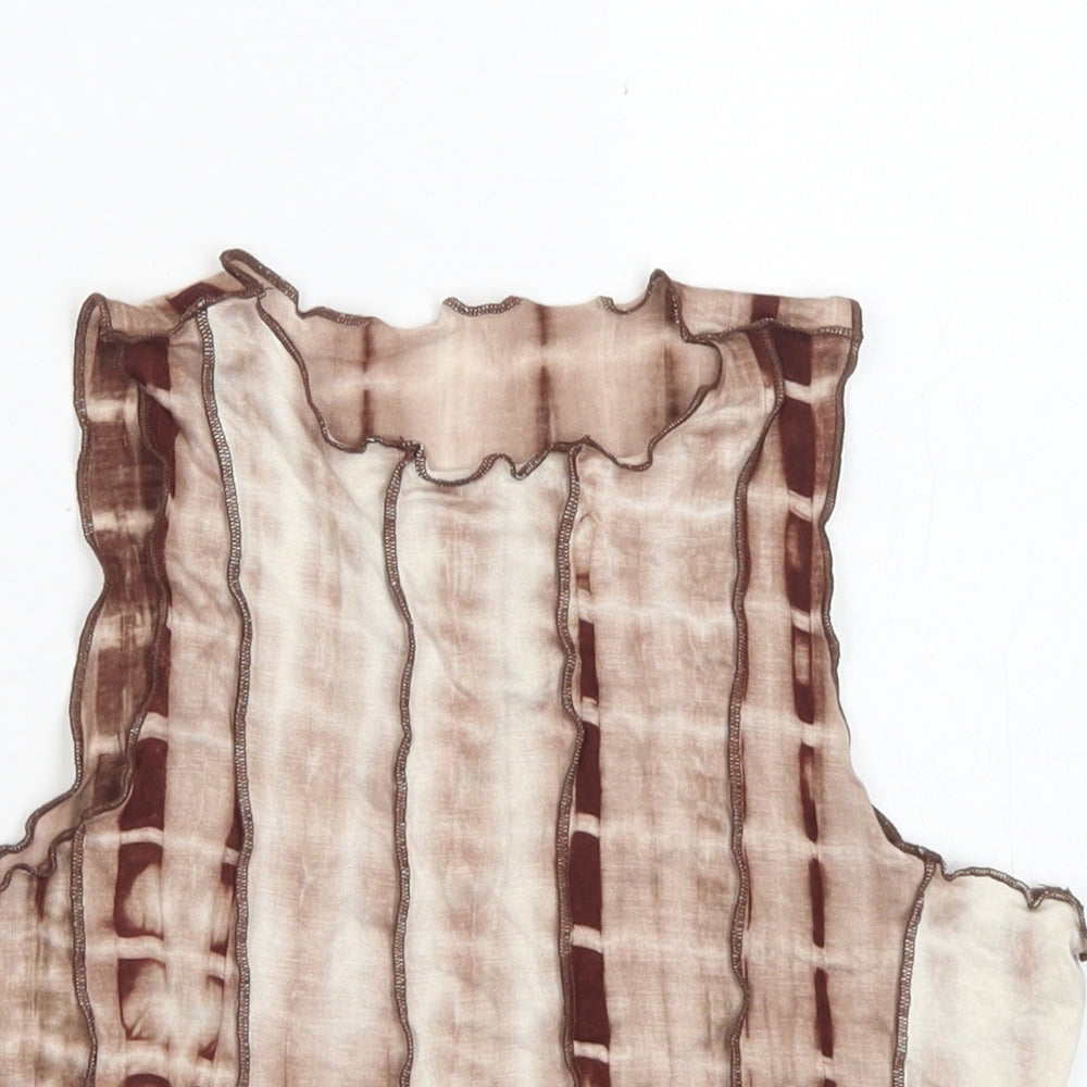 SheIn Womens Brown Striped Polyester Cropped Tank Size XS Mock Neck - Lettuce edging