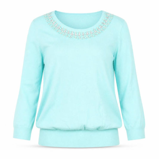 Front view of Bonmarché women’s green viscose basic blouse, size L, scoop neck