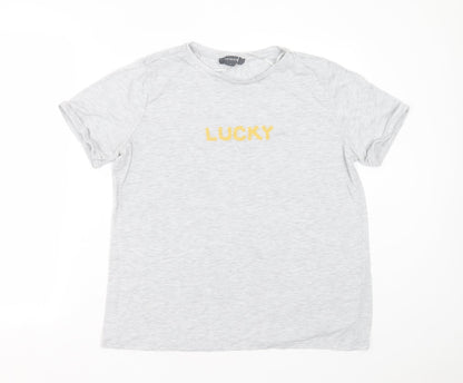 Primark Womens Grey  Polyester Basic T-Shirt Size L Round Neck - lucky