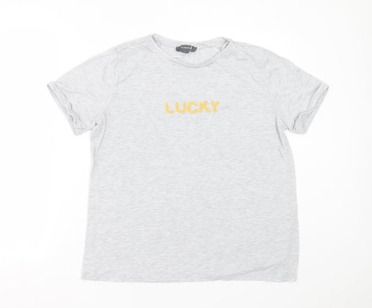 Primark Womens Grey  Polyester Basic T-Shirt Size L Round Neck - lucky