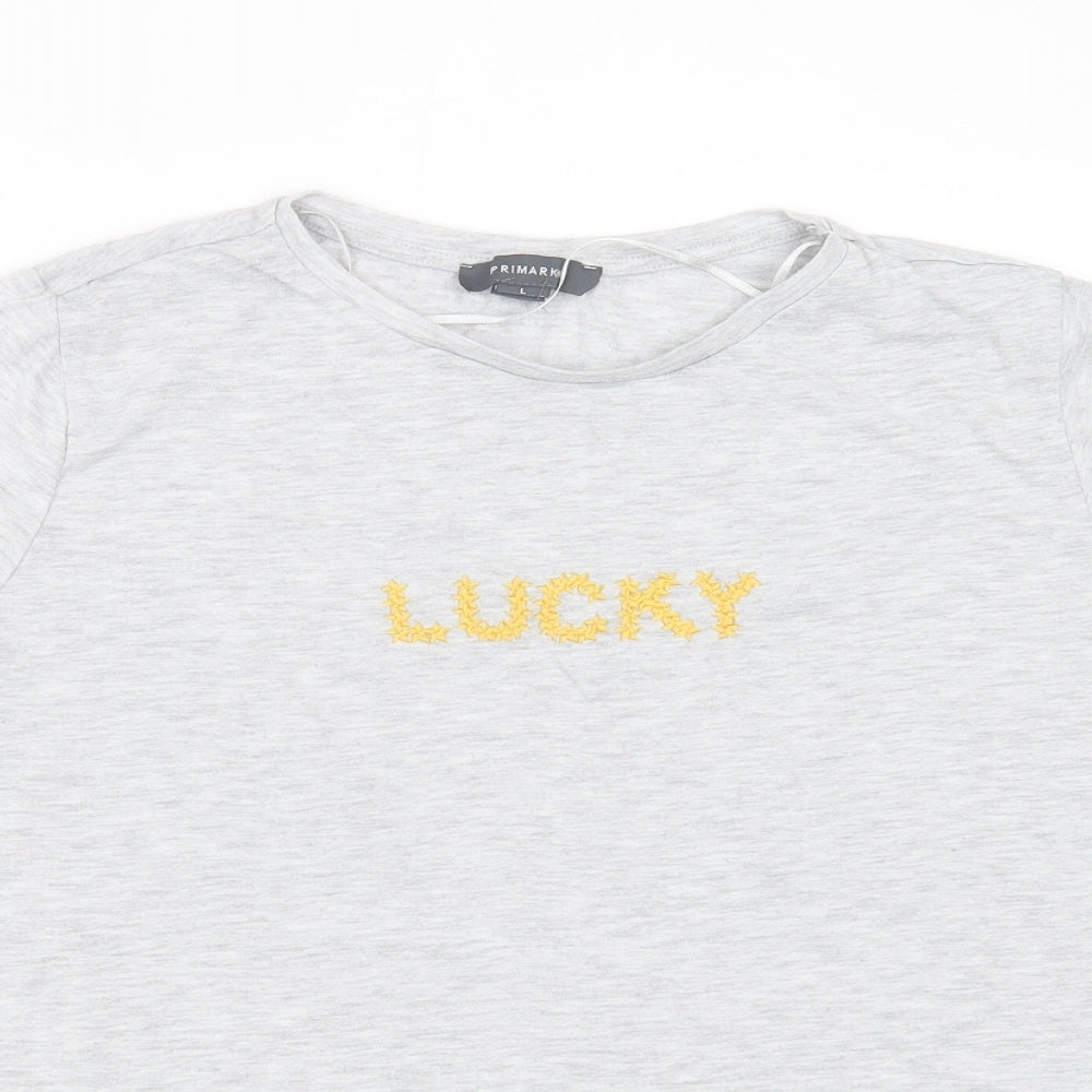 Primark Womens Grey  Polyester Basic T-Shirt Size L Round Neck - lucky