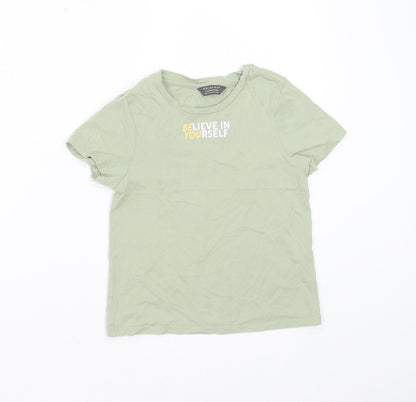 Primark Boys Green  Cotton Basic T-Shirt Size 9-10 Years Round Neck  - Believe in yourself