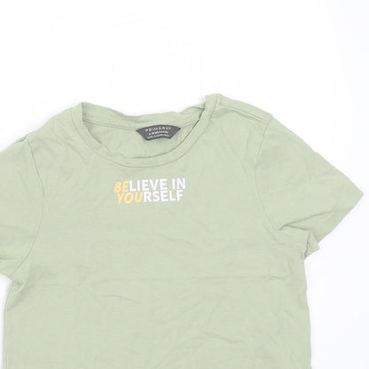 Primark Boys Green  Cotton Basic T-Shirt Size 9-10 Years Round Neck  - Believe in yourself