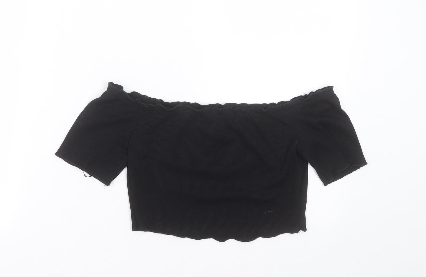 SheIn Womens Black  Polyester Cropped T-Shirt Size S Off the Shoulder