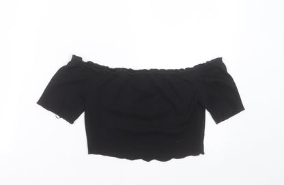 SheIn Womens Black  Polyester Cropped T-Shirt Size S Off the Shoulder