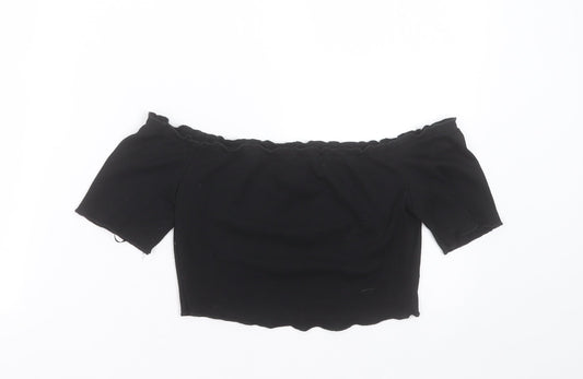 SheIn Womens Black  Polyester Cropped T-Shirt Size S Off the Shoulder