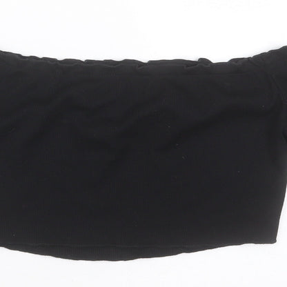 SheIn Womens Black  Polyester Cropped T-Shirt Size S Off the Shoulder