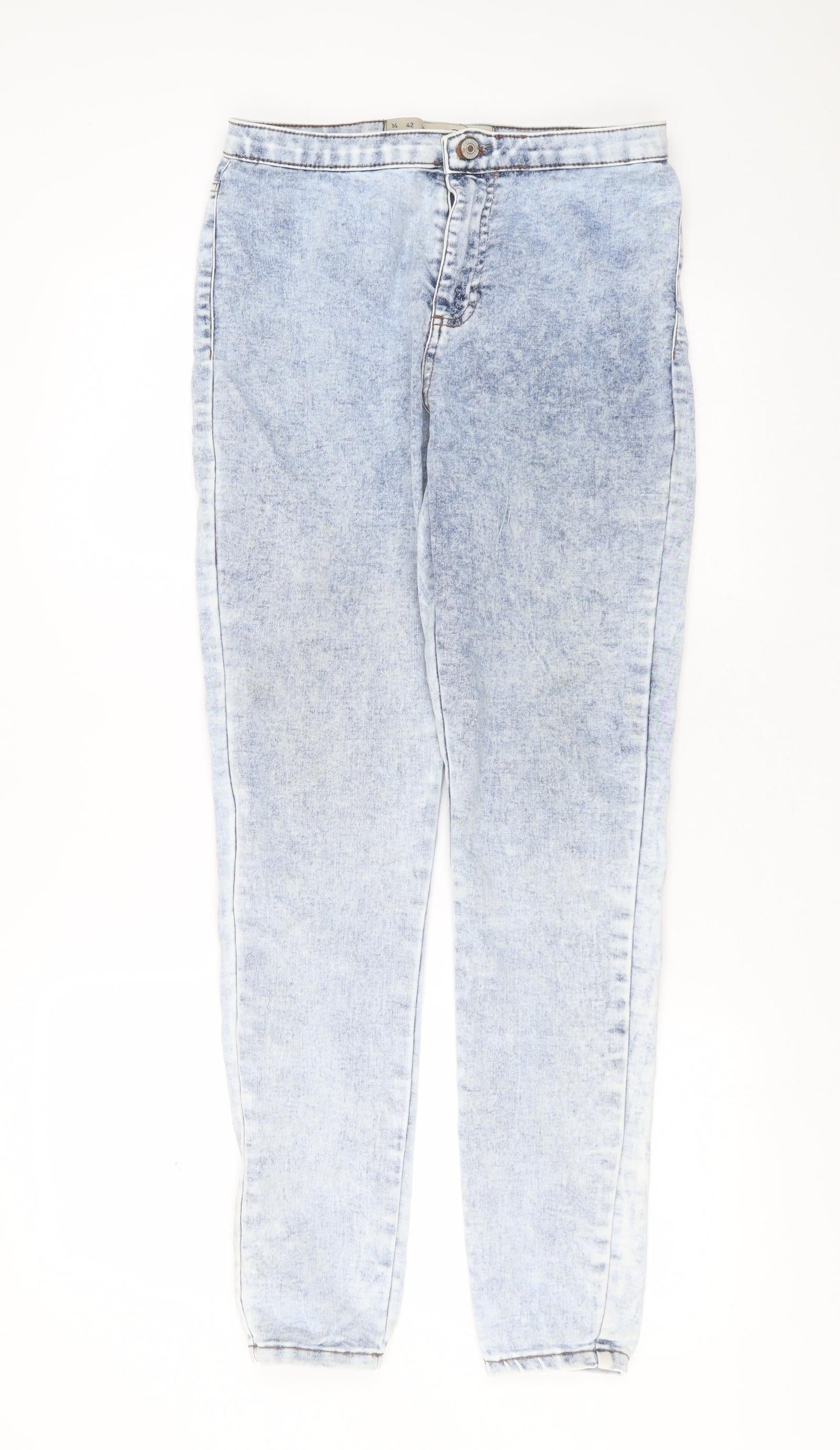 Primark Womens Blue  Cotton Skinny Jeans Size 14 L30 in Extra-Slim Zip
