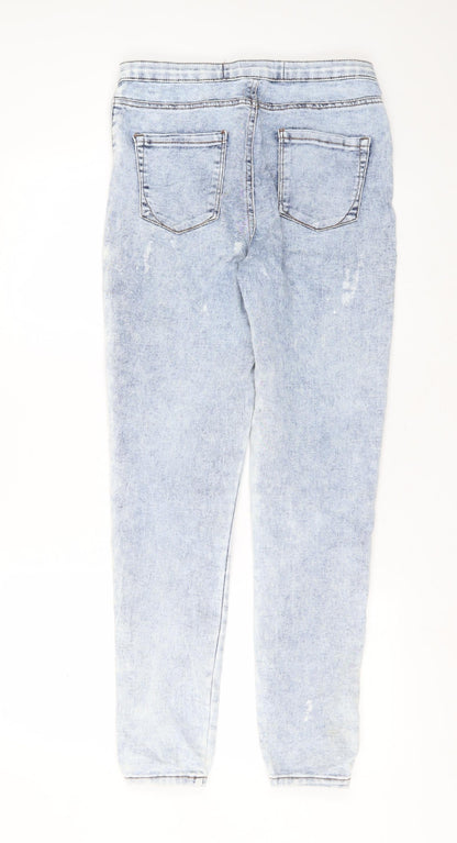 Primark Womens Blue  Cotton Skinny Jeans Size 14 L30 in Extra-Slim Zip