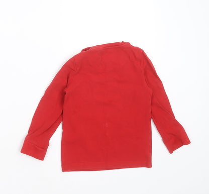 Marks and Spencer Boys Red Solid Cotton  Pyjama Top Size 2-3 Years   - christmas
