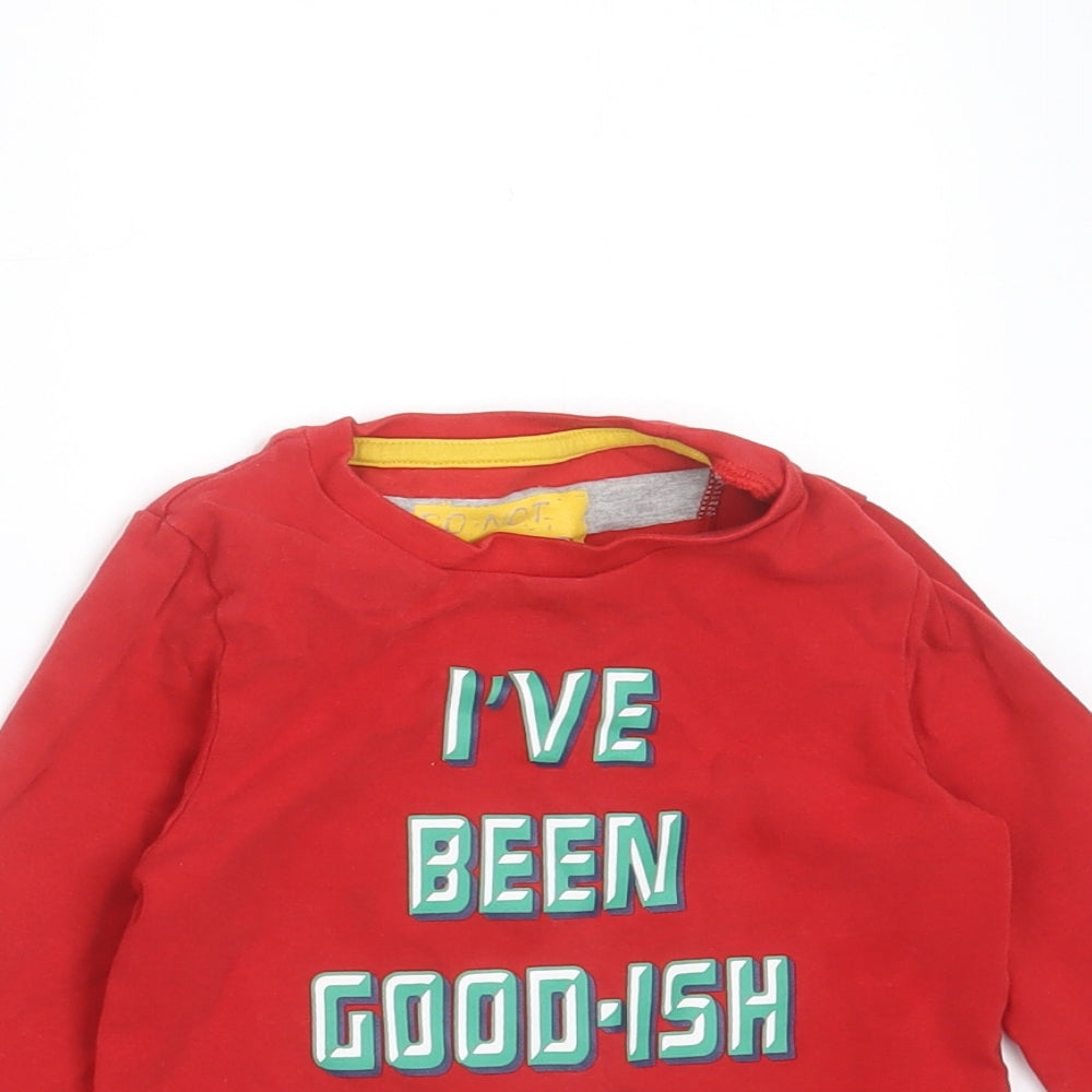 Marks and Spencer Boys Red Solid Cotton  Pyjama Top Size 2-3 Years   - christmas