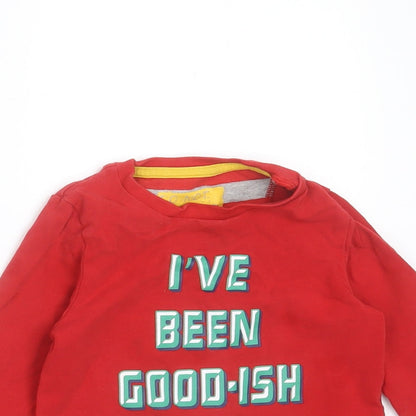 Marks and Spencer Boys Red Solid Cotton  Pyjama Top Size 2-3 Years   - christmas