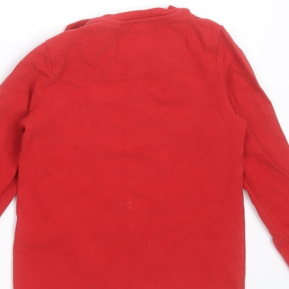 Marks and Spencer Boys Red Solid Cotton  Pyjama Top Size 2-3 Years   - christmas