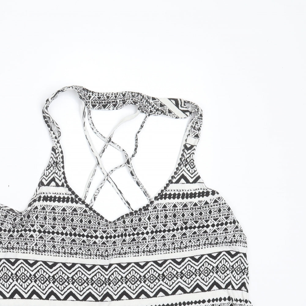 FOREVER 21 Womens Black Geometric Viscose Basic Blouse Size L Round Neck