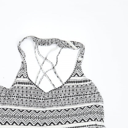 FOREVER 21 Womens Black Geometric Viscose Basic Blouse Size L Round Neck