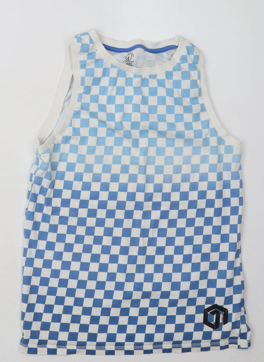 F&F Boys Blue Check Cotton Basic Tank Size 11-12 Years Scoop Neck Pullover