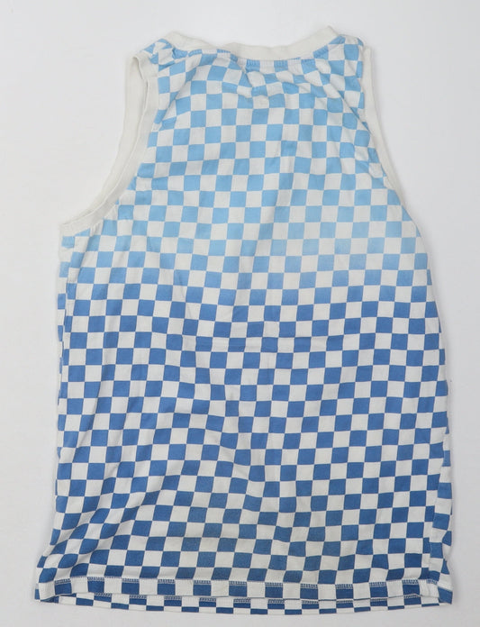 F&F Boys Blue Check Cotton Basic Tank Size 11-12 Years Scoop Neck Pullover