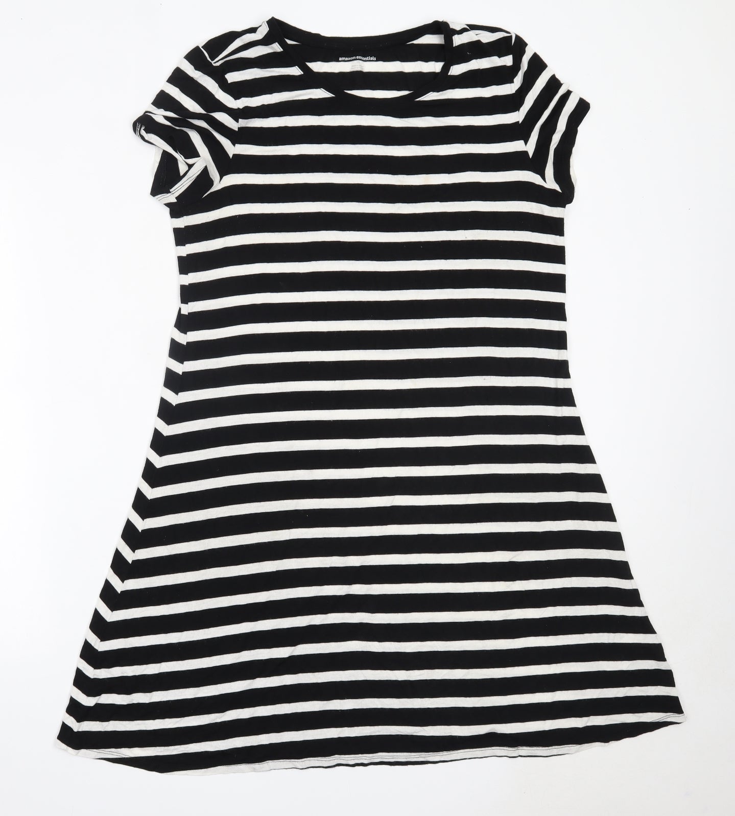 Amazon Womens Black Striped Viscose T-Shirt Dress  Size M  Round Neck