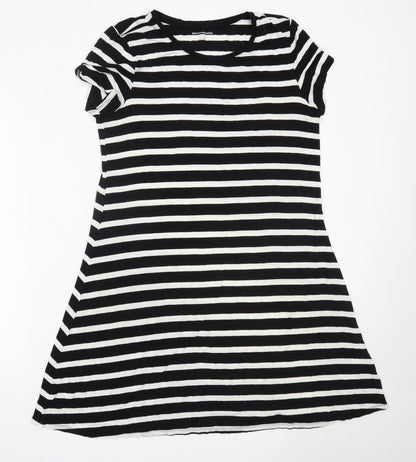 Amazon Womens Black Striped Viscose T-Shirt Dress  Size M  Round Neck