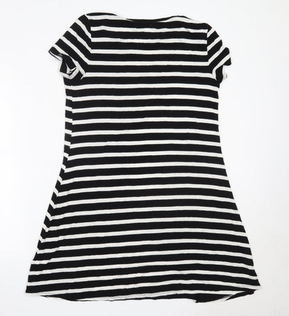Amazon Womens Black Striped Viscose T-Shirt Dress  Size M  Round Neck